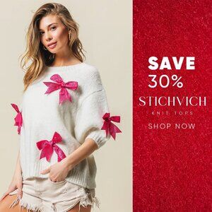 BiBi Sequin Bow Puff Sleeve Sweater
